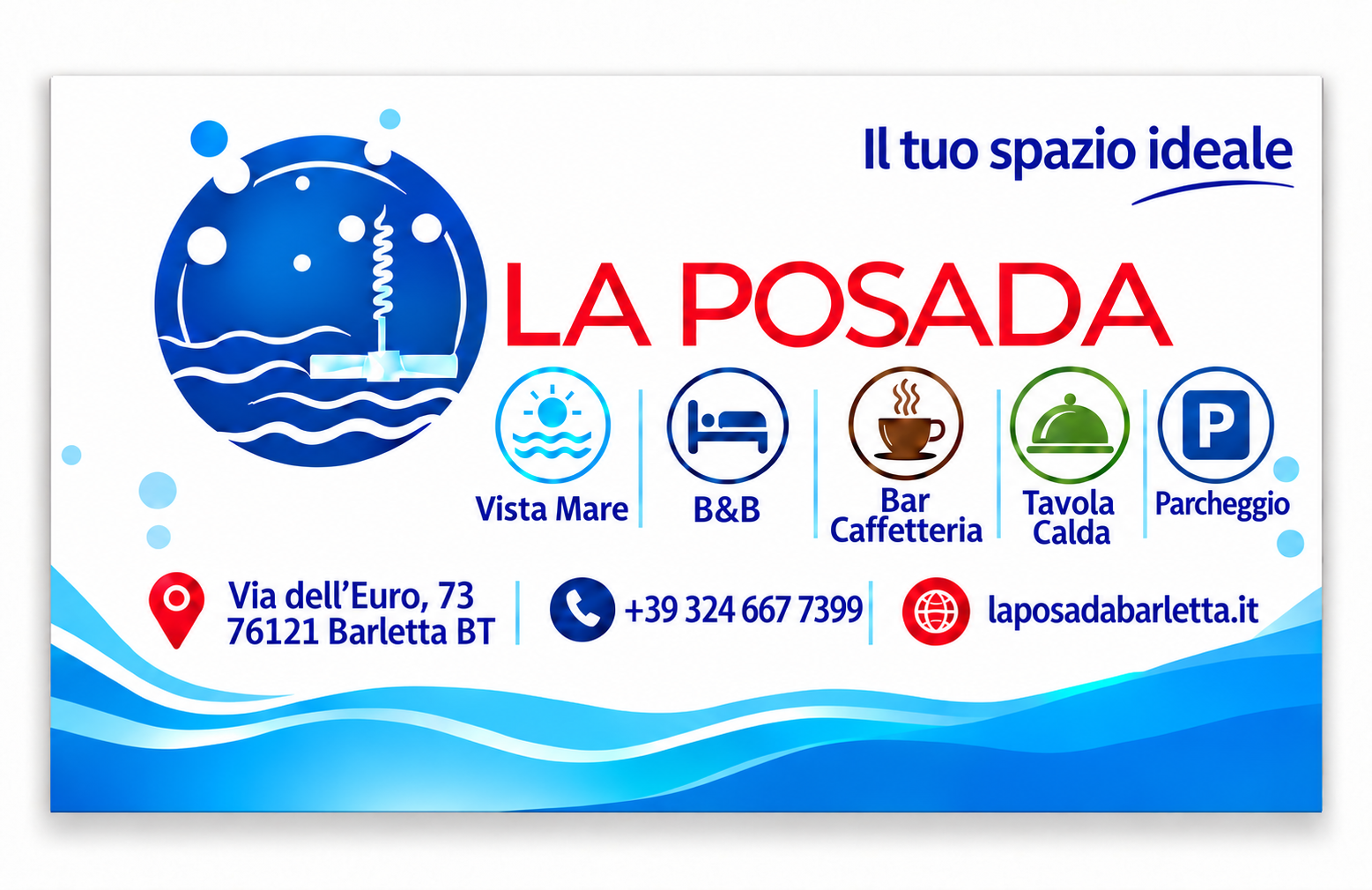 La Posada e i suoi servizi: vista mare, B&B, bar caffetteria, tavola calda e parcheggio